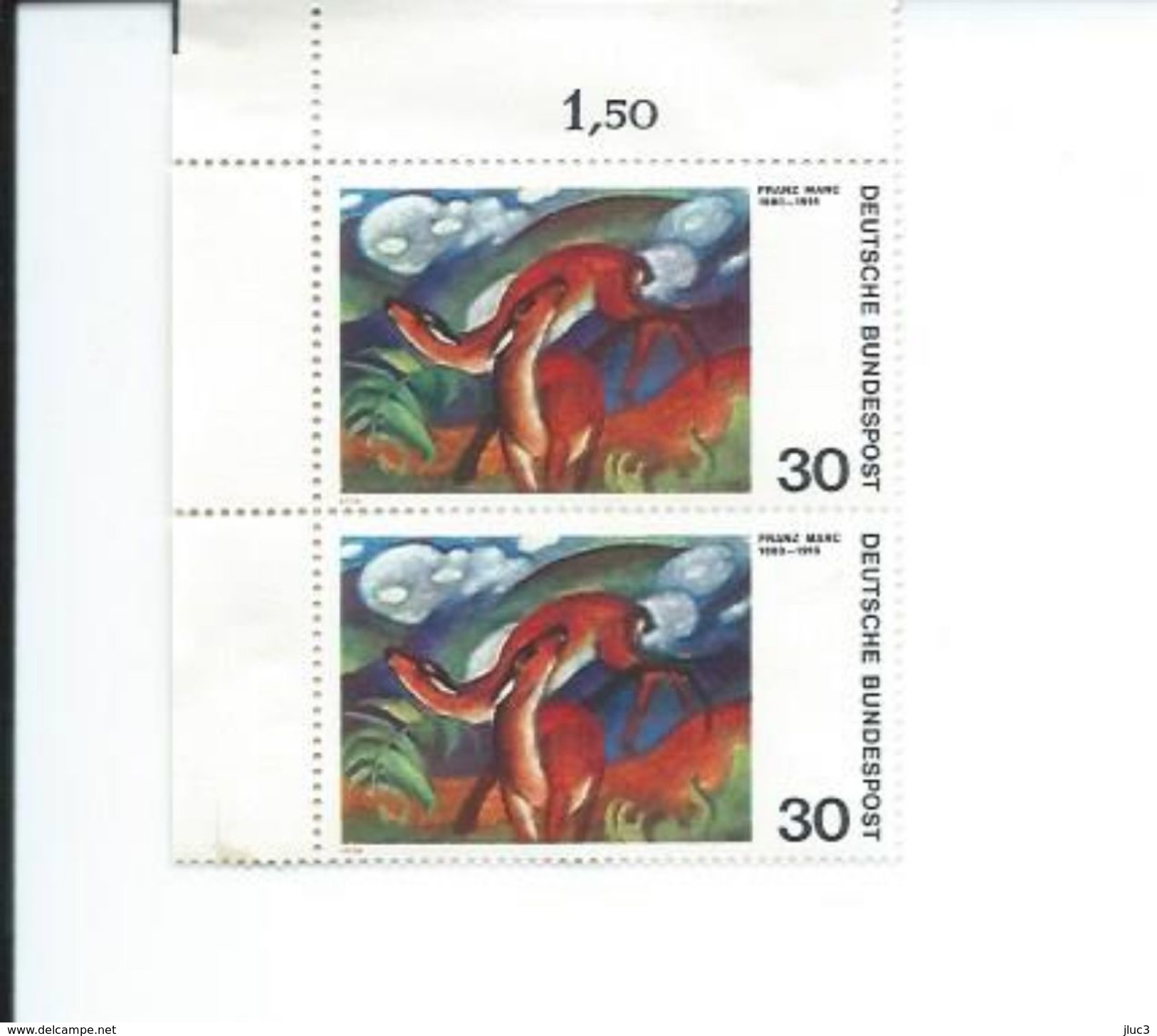 ZAllN0647x2 - ALLEMAGNE RFA 1974 - Les 2 Jolis TIMBRES  Neufs** N° 647 (YT) Se Tenant  MNH - ART : Peinture : Franz MARC - 1959-1980