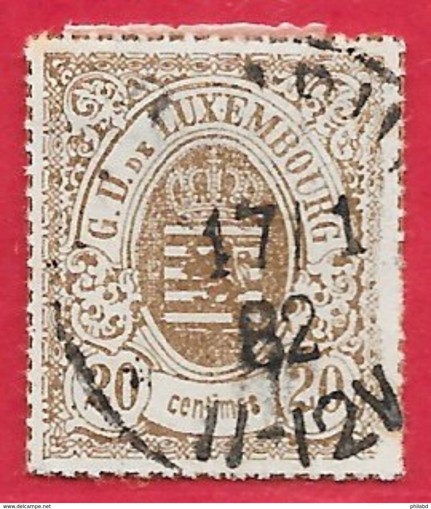 Luxembourg N°19 20c Bistre-olive (17-1-82) 1865-73 O - 1859-1880 Wappen & Heraldik