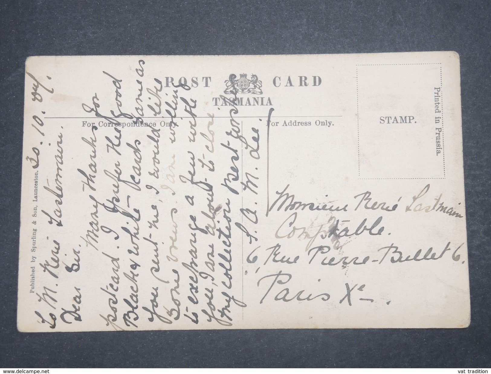 TASMANIE - Oblitération De Hobart Sur Carte Postale Pour La France , Début De Siècle - L 9702 - Lettres & Documents