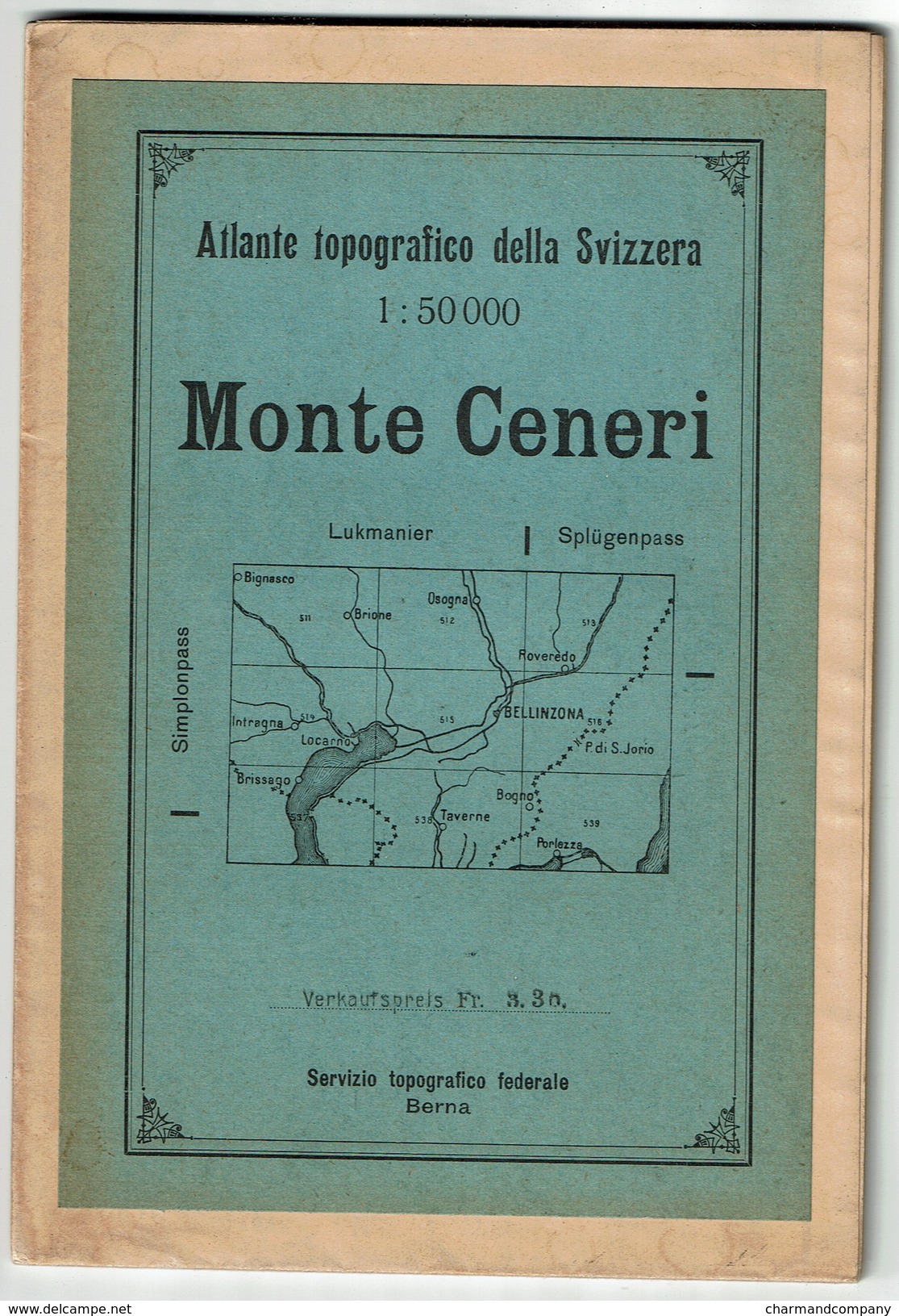 1930 - Topographischer Atlas Der Schweiz - MONTE CENERI  - 1:50 000 - 3 Scans - Cartes Topographiques