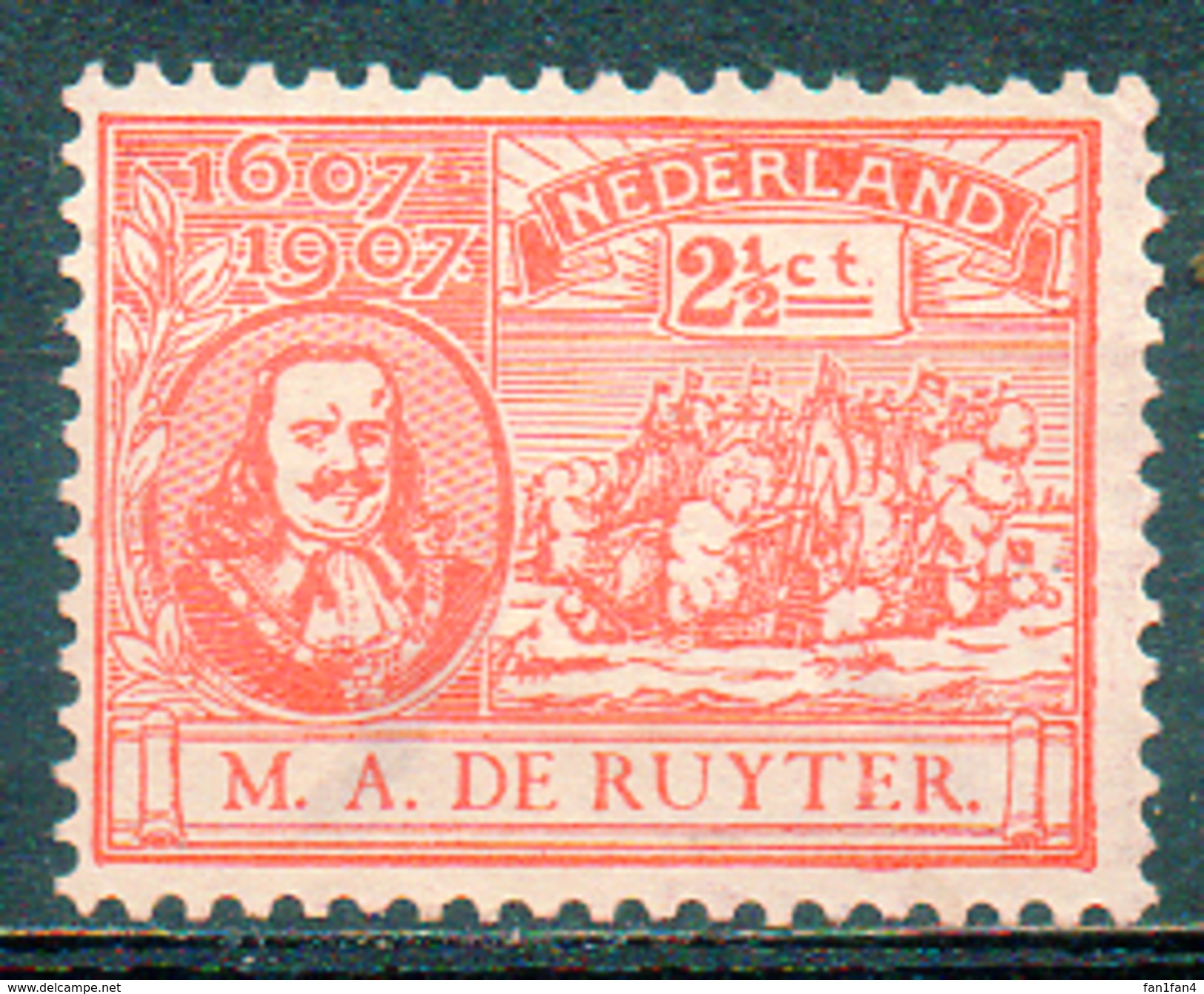 PAYS-BAS - (Royaume) - 1907 - N° 75 - 2 1/2 C. Rouge - (Tricentenaire De La Naissance De L'amiral M.A. De Ruyter) - Ungebraucht