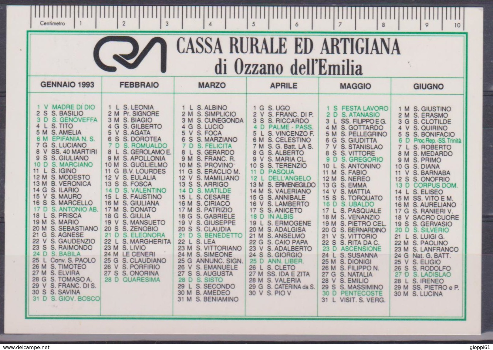 Calendario Plastificato 1993 - Formato Piccolo : 1991-00