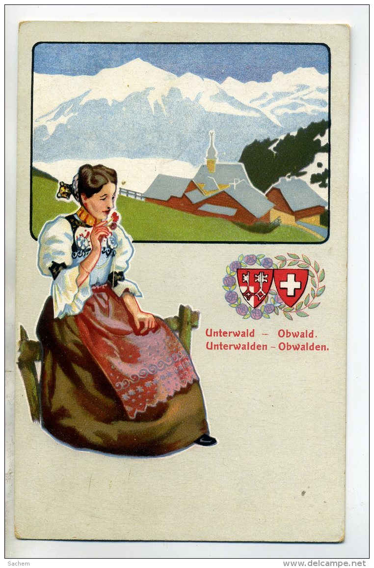 SUISSE UNTERWALD UNTERWALDEN Jeune Femme Maisons Petit Village Montagne 1910  /D06-2016 - Other & Unclassified