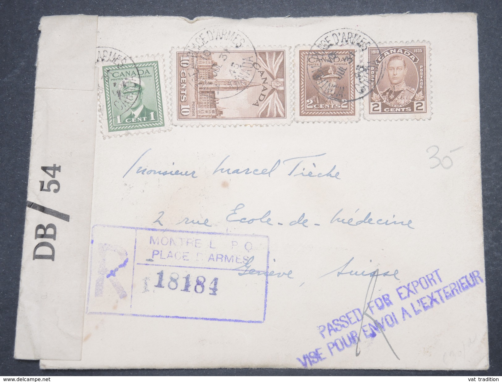 CANADA - Enveloppe En Recommandé De Montréal Pour La Suisse En 1945 Avec Contrôle Postal - L 9729 - Lettres & Documents