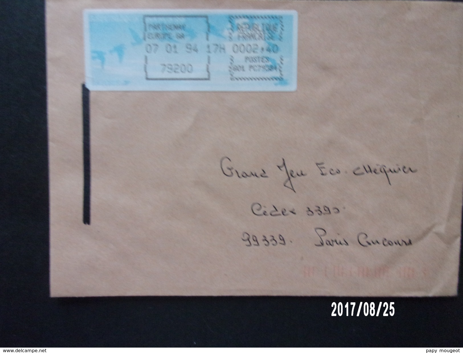 Lettre 07/01/1994 - Poste G01 PC79384 Parthenay Europe GA Avec Décalage Et Encre Noire - 1990 « Oiseaux De Jubert »