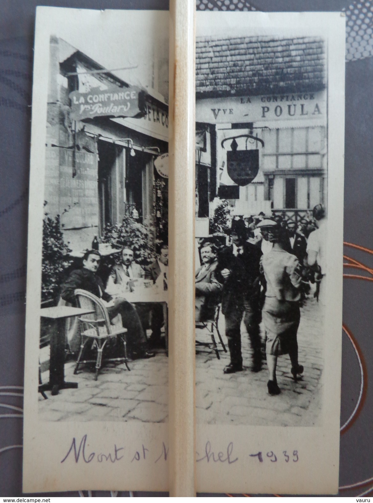 50 MONT SAINT MICHEL PHOTO TERRASSE RESTAURANT LA CONFIANCE VEUVE POULARD  1939 FORMAT CARTE PHOTO - Lugares