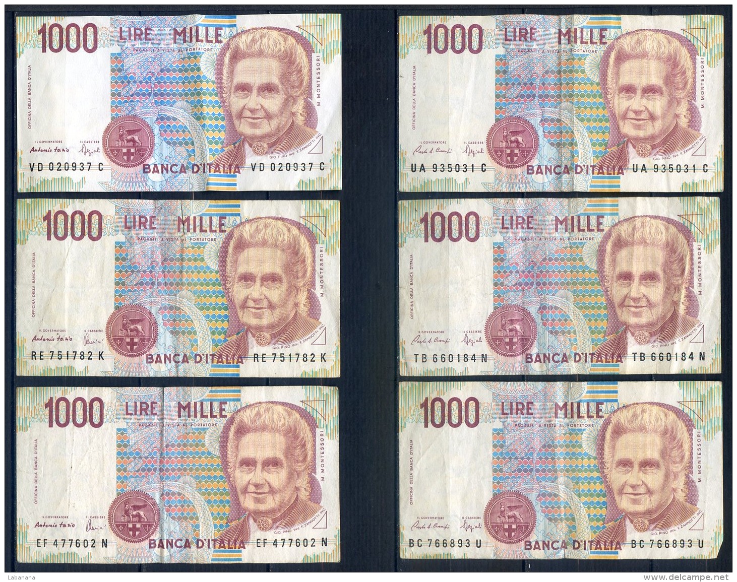 506-Italie 7 Billets De 1000 Lire 1990 à 1998 Lettres A à G - 1000 Lire