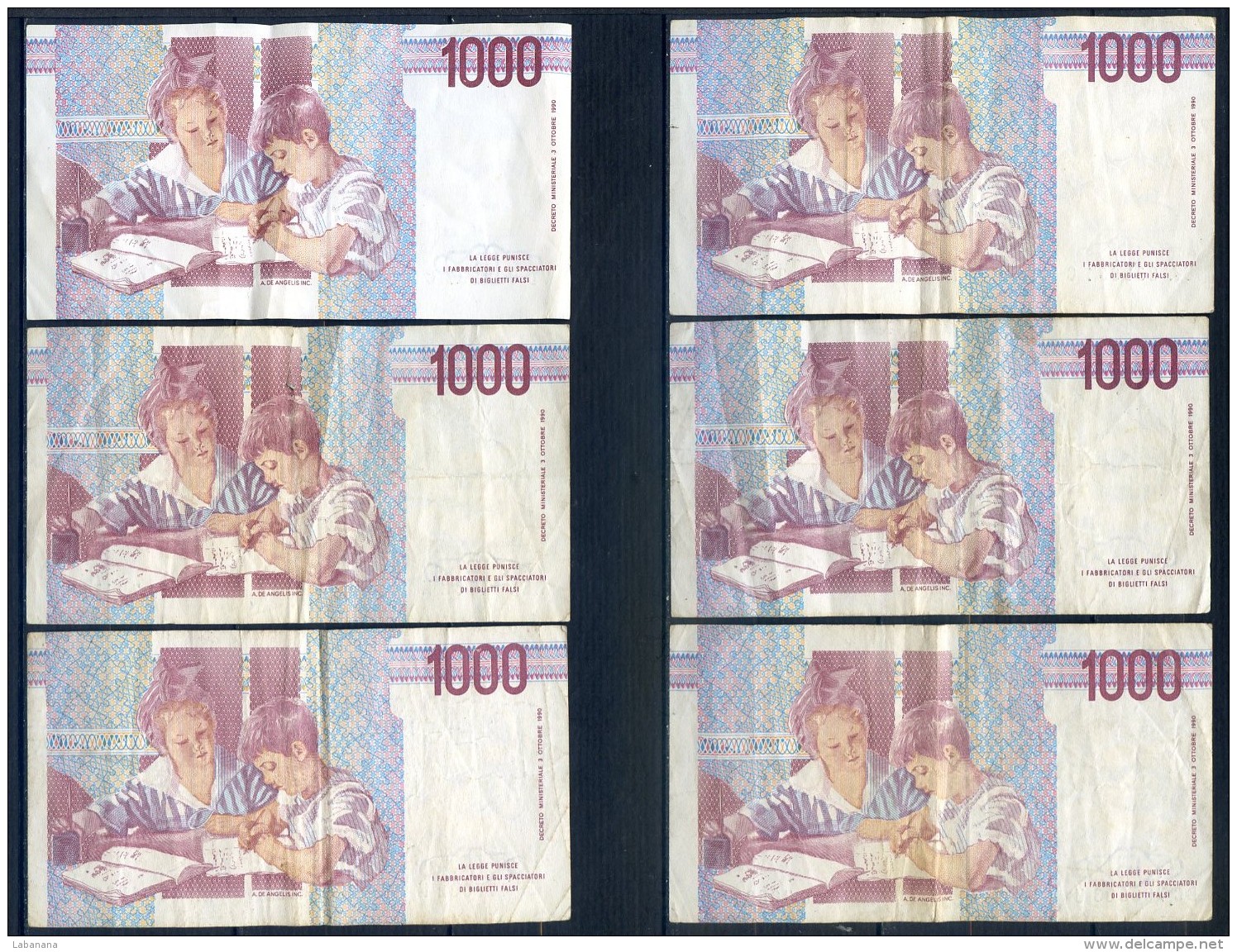 506-Italie 7 Billets De 1000 Lire 1990 à 1998 Lettres A à G - 1000 Lire