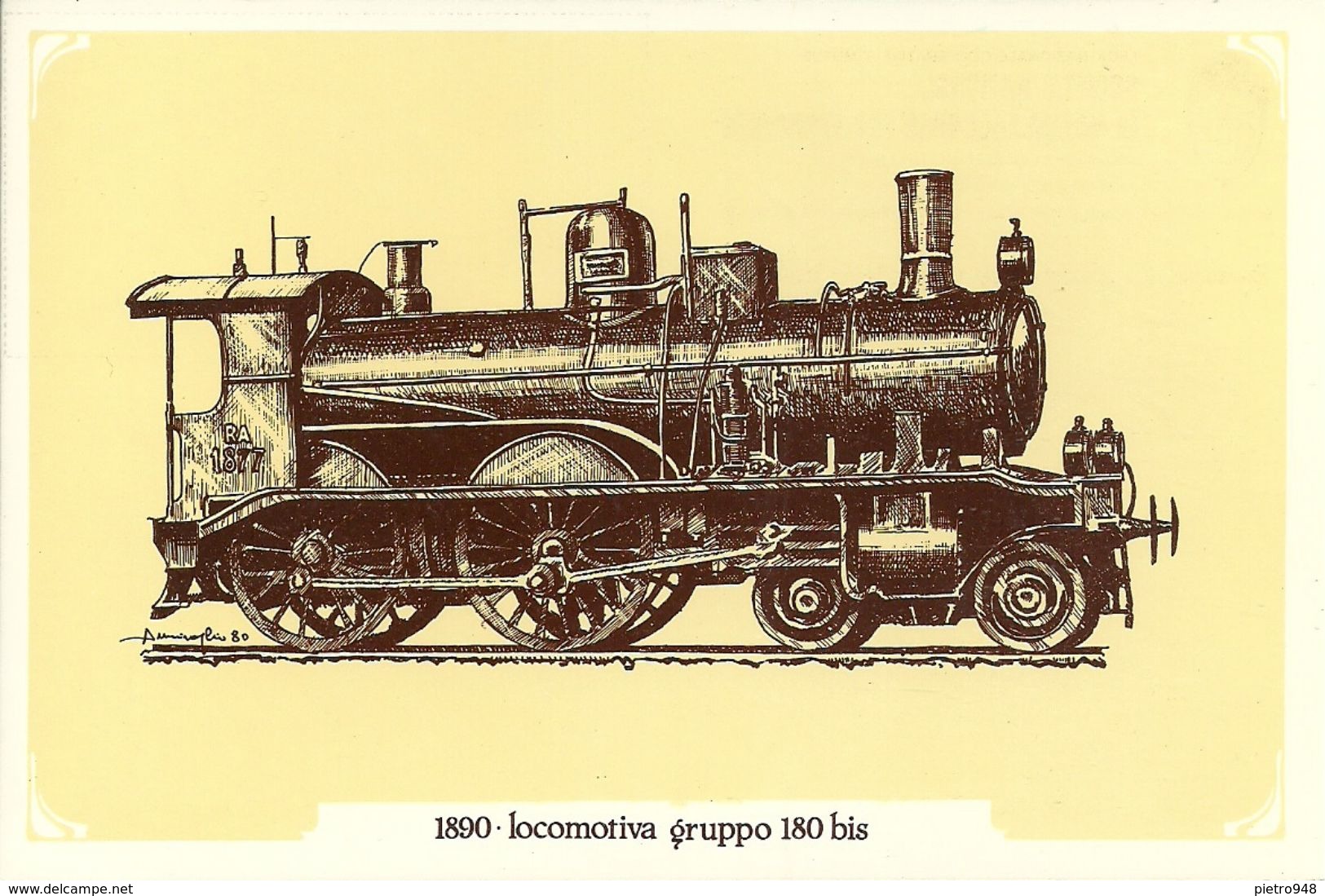 Locomotiva A Vapore Gruppo 180 Bis, Anno 1890 - Società Nazionale Di Mutuo Soccorso Fra Ferrovieri - Treni