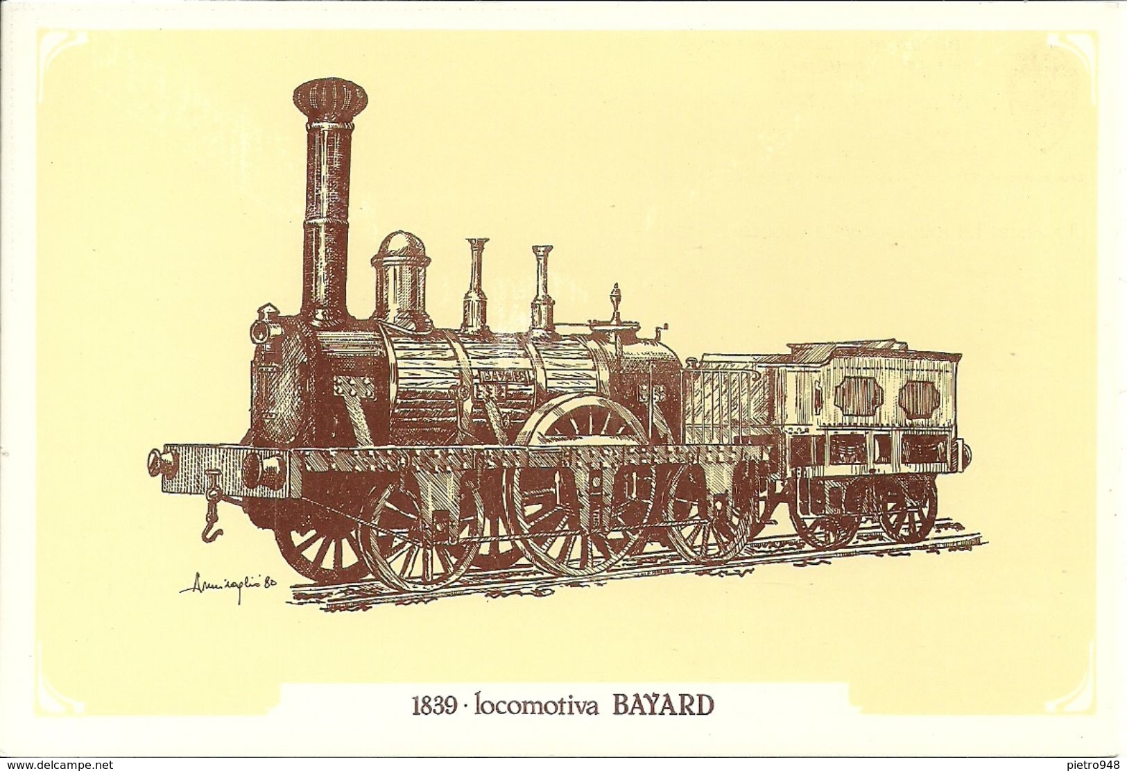 Locomotiva A Vapore Bayard, Anno 1839 - Società Nazionale Di Mutuo Soccorso Fra Ferrovieri - Treni