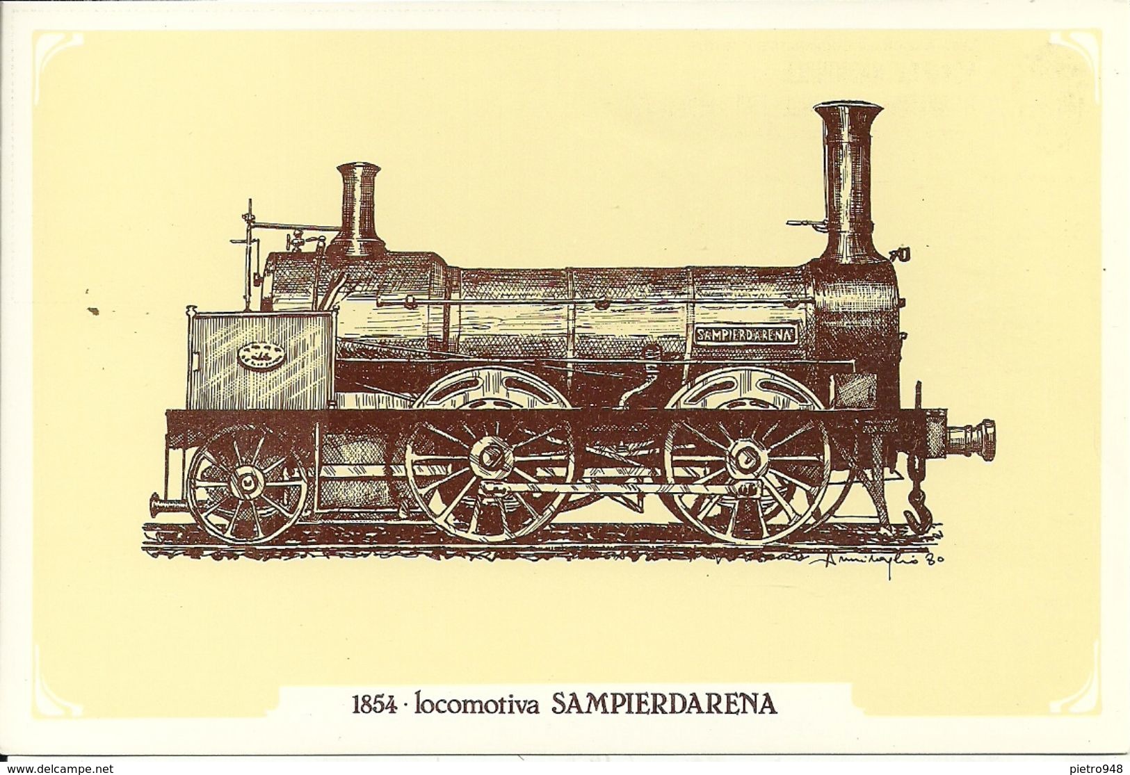 Locomotiva A Vapore Sampierdarena, Anno 1854 - Società Nazionale Di Mutuo Soccorso Fra Ferrovieri - Treni