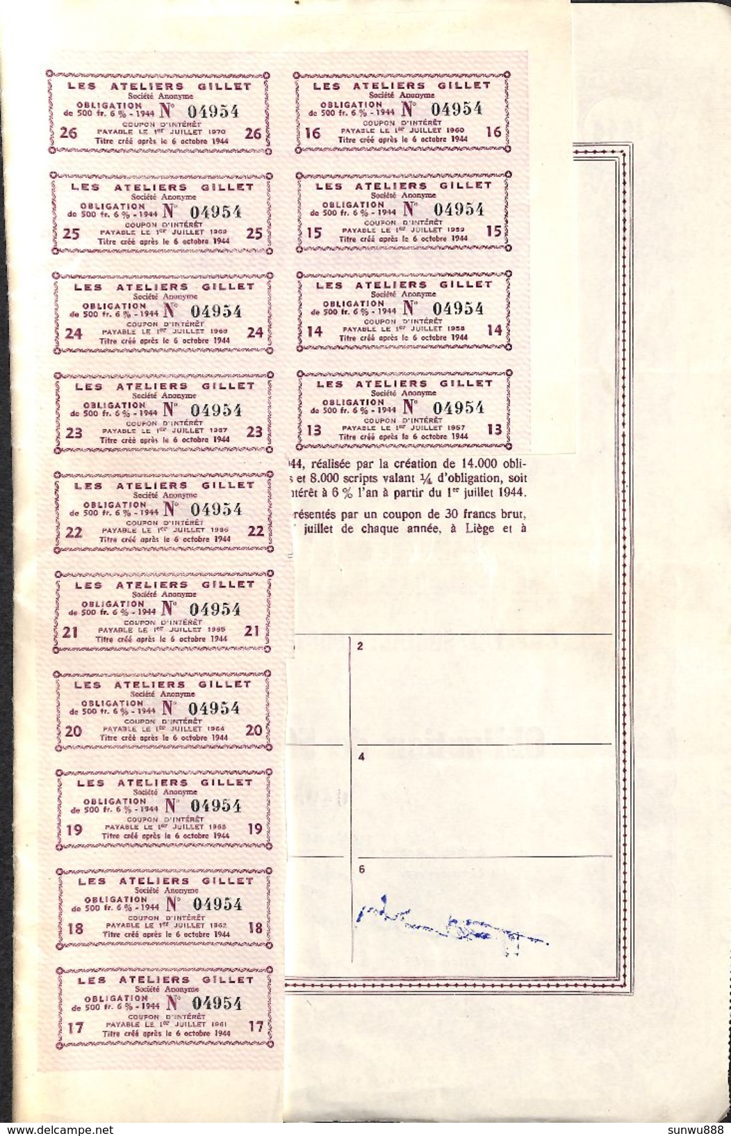 Les Ateliers Gillet 1944 - Obligation Moto Oldtimer, Liège Herstal (Belle Illustration) - Transports