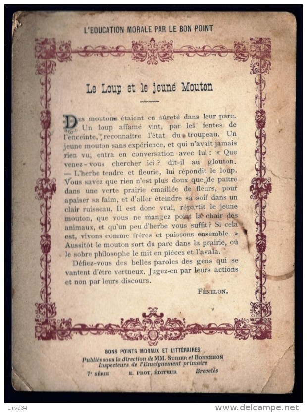 RARE GRAND BON POINT ANCIEN FORMAT 16 X 12 Cm-  L'EDUCATION MORALE PAR LE BON POINT- TEXTE DE FÉNELON - Diplômes & Bulletins Scolaires