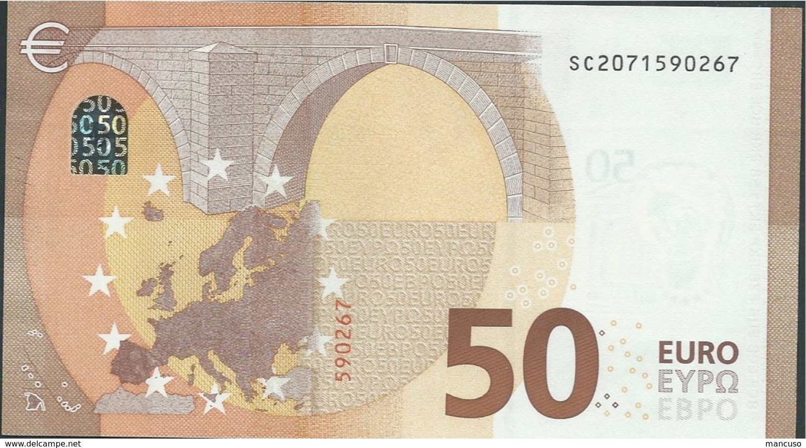 50 EURO ITALIA  SC  "07"  S007  - DRAGHI   UNC - 50 Euro