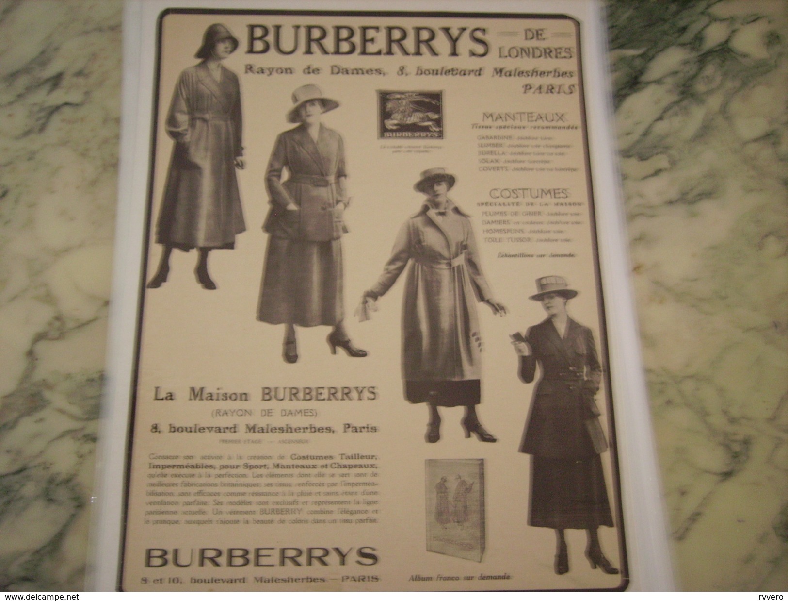 ANCIENNE PUBLICITE MAGASIN BURBERRYS - Patrones