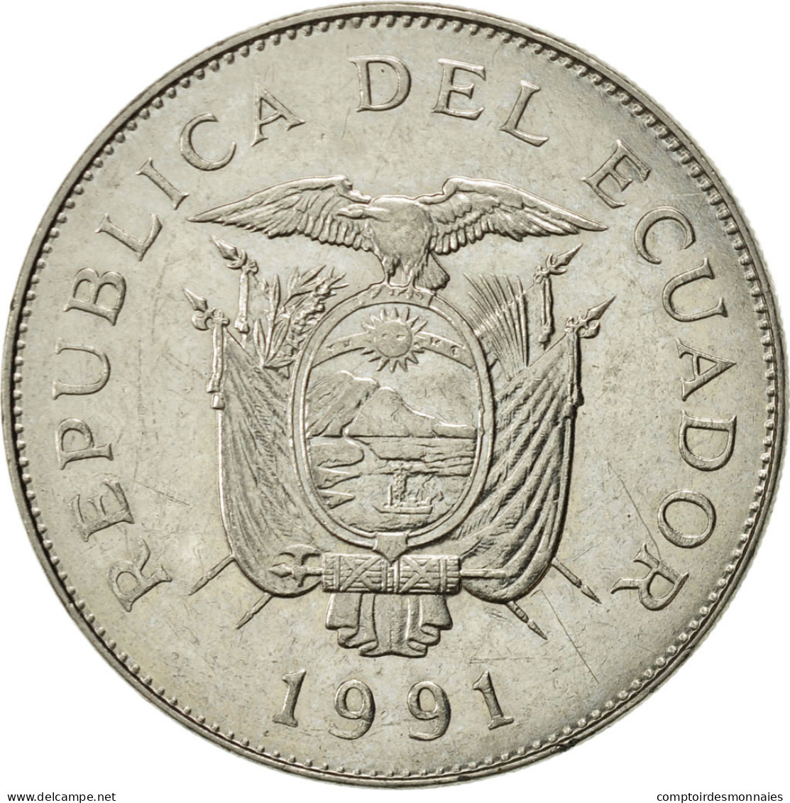 Monnaie, Équateur, 50 Sucres, 1991, TTB+, Nickel Clad Steel, KM:93 - Ecuador