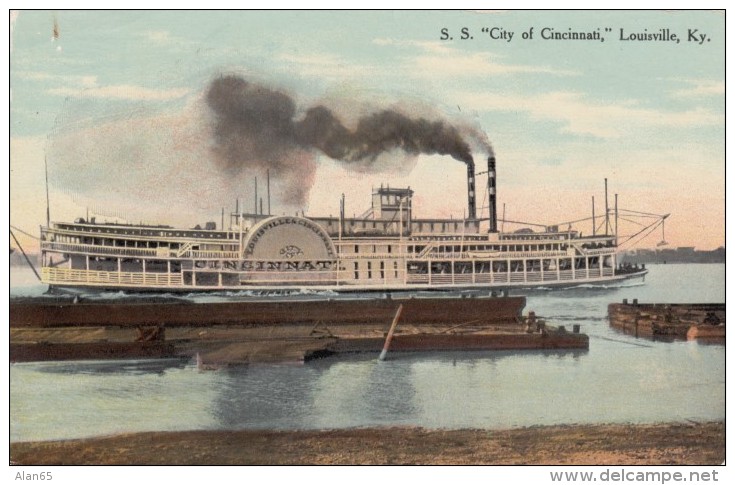 Louisville Kentucky, S.S. 'City Of Cincinnati' Riverboat Paddle-wheel Steamer C1900s/10s Vintage Postcard - Louisville