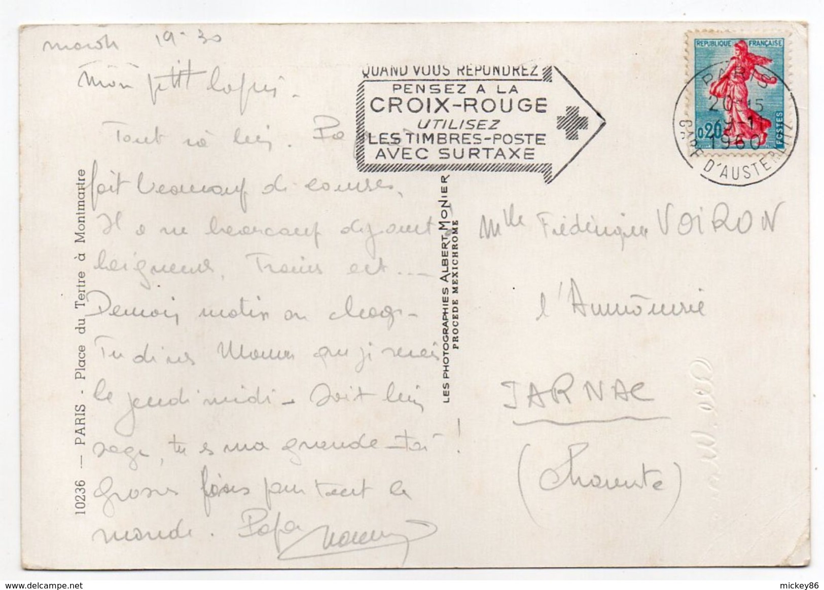 PARIS 18°--1960--Place Du Tertre à Montmartre (animée)--Photographe MONIER--cachet  Croix Rouge......à Saisir - Arrondissement: 18