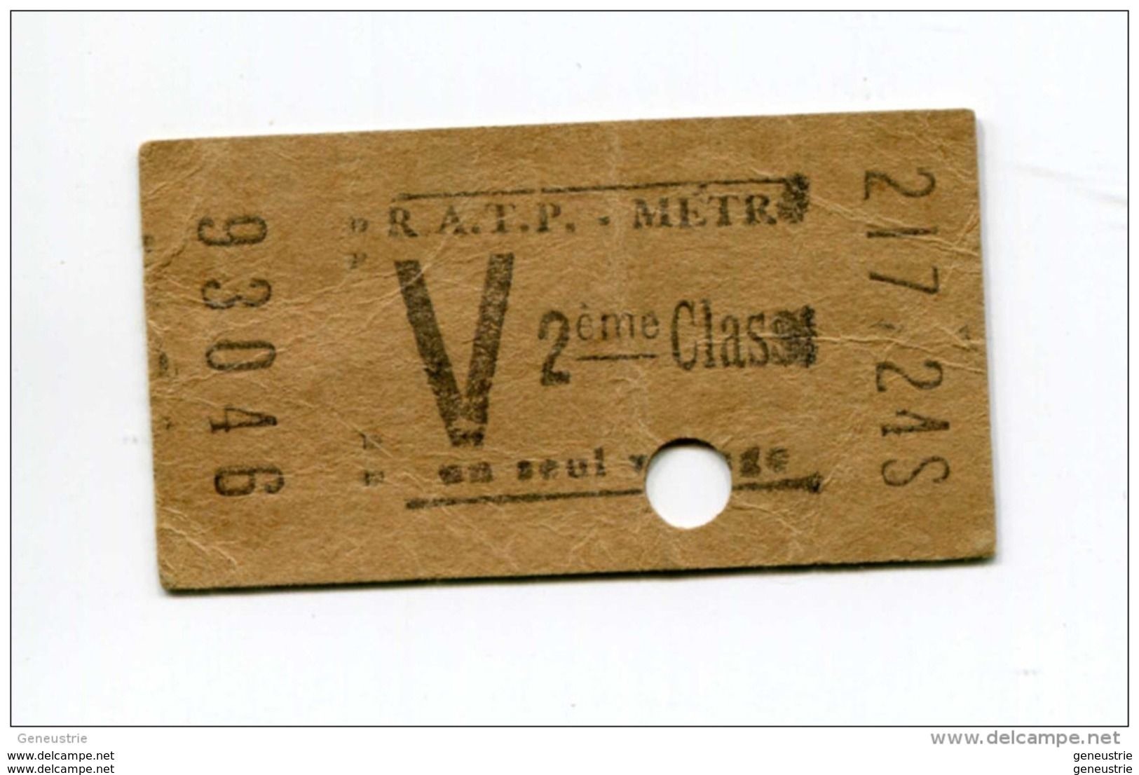 Ticket De Métro 1958  Tarif V - 2ème Classe "Métropolitain - Paris" Chemin De Fer - Europa