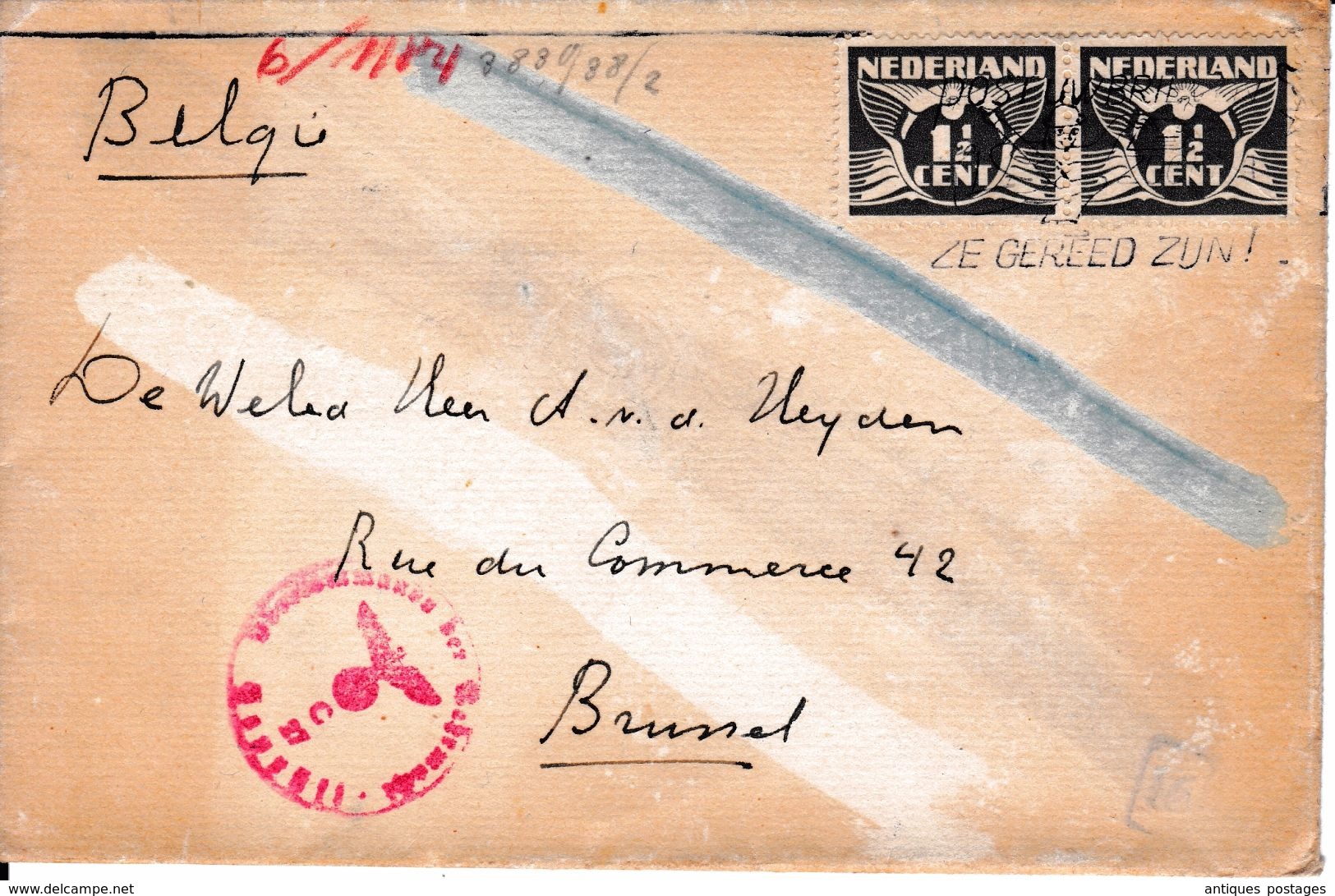 Lettre Pays Bas Nederland Ze Gereed Zun WW2 Seconde Guerre Mondiale Censur Censure - Poststempel