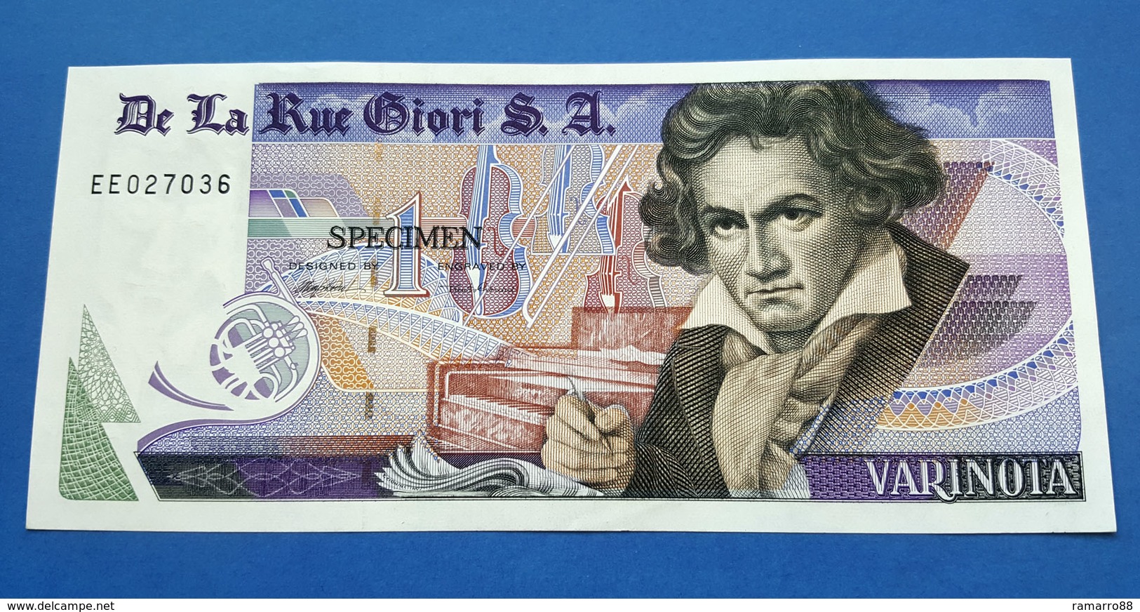 De La Rue Giori S.A. Varinota Beethoven - Black Serial Number - Specimen Test Note Unc - Fictifs & Spécimens