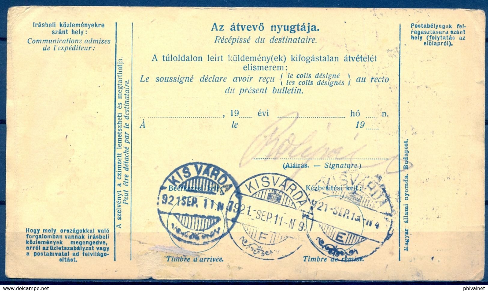 1921 , HUNGRIA , BOLETÍN DE EXPEDICION , DE BUDAPEST A KISVARDA . - Cartas & Documentos