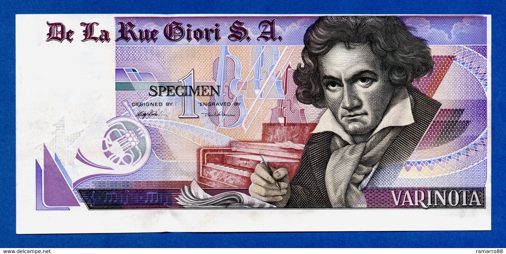 De La Rue Giori S.A. Varinota Beethoven - Louisenthal Purple Type - Specimen Test Note Au~Unc - Specimen