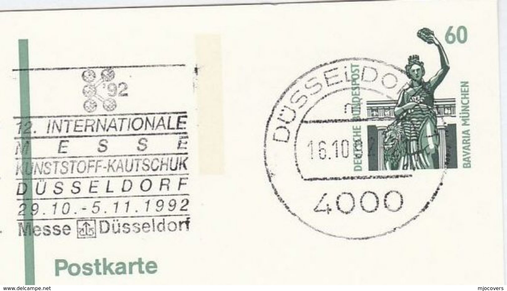 1992 Dusseldorf PLASTIC & RUBBER FAIR Cover SLOGAN   Postal Stationery Card  GERMANY Stamps - Other & Unclassified