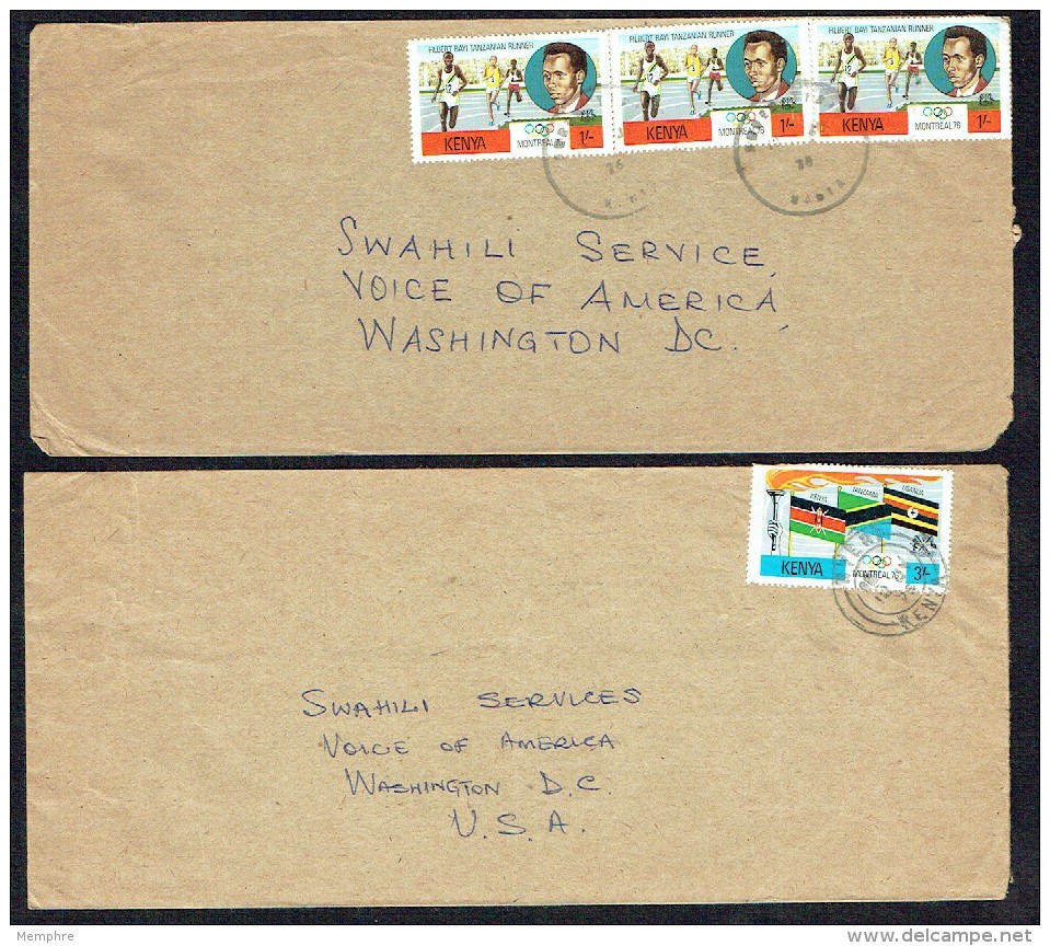 2  Letters To USA -  Stamps From 1976  Montreal Olympic Games Set - Kenya (1963-...)