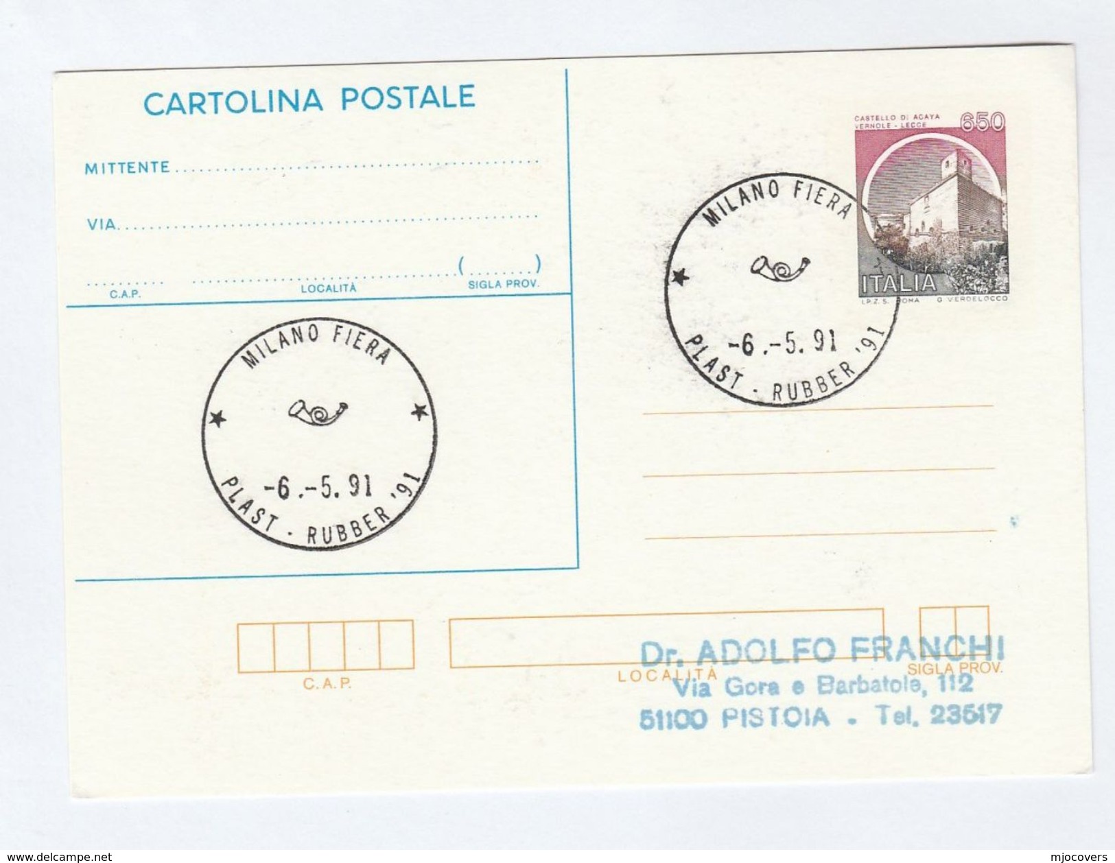 1992  ITALY COVER EVENT Pmk PLASTIC & RUBBER FAIR Milan Postal Stationery Card Stamps Castle - Other & Unclassified