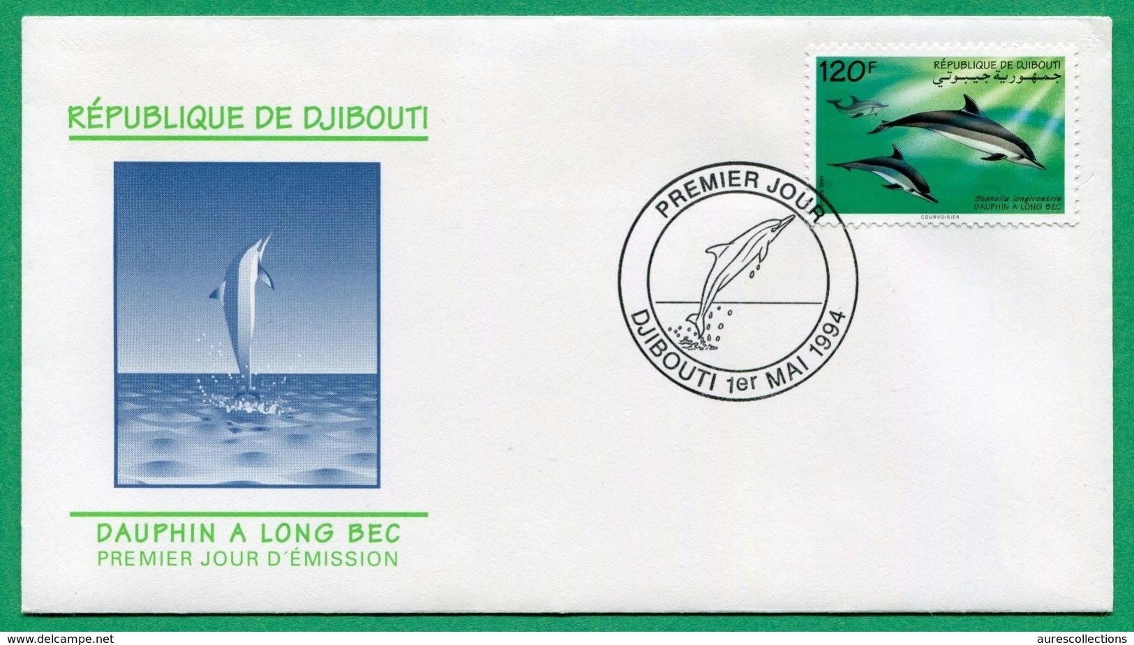 DJIBOUTI ENVELOPPE PREMIER JOUR FDC 1994 Mi 598 Dauphin A Long Bec Dolphin Delphin - RARE - Dauphins