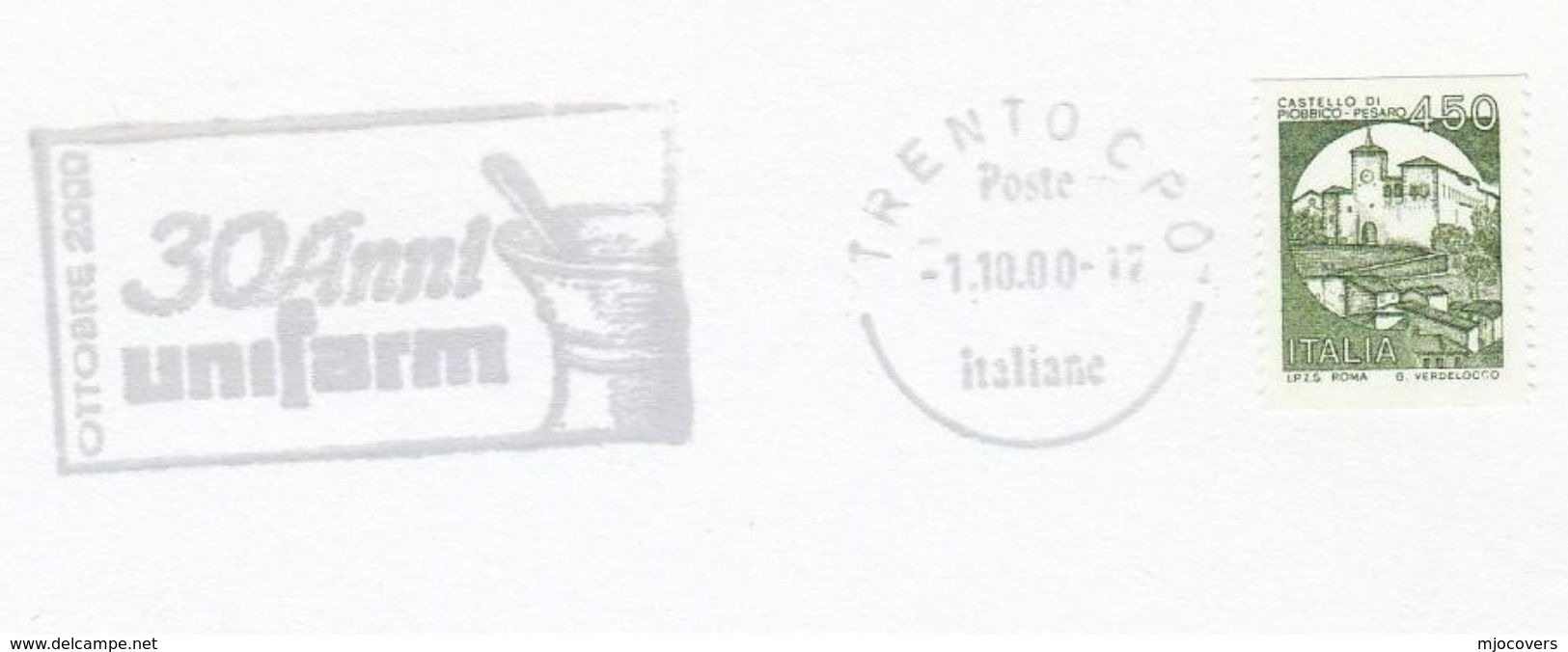 2000 Trento ITALY PHARMACY EVENT COVER  SLOGAN Illus MORTAR PESTLE, UNIFARM 30th ANNIV Medicine Health Stamps - Pharmacy