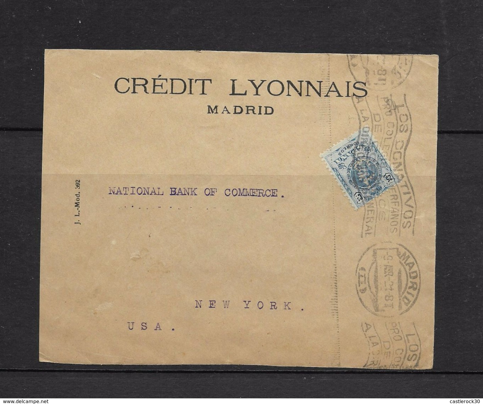 O) 1909 SPAIN, FRONT LETTER, KING ALFONSO XIII 25 C, DONATIVOS PRO  COLEGIO DE HERFANOS DE CORREO, FROM MADRID TOUNITED - Lettres & Documents