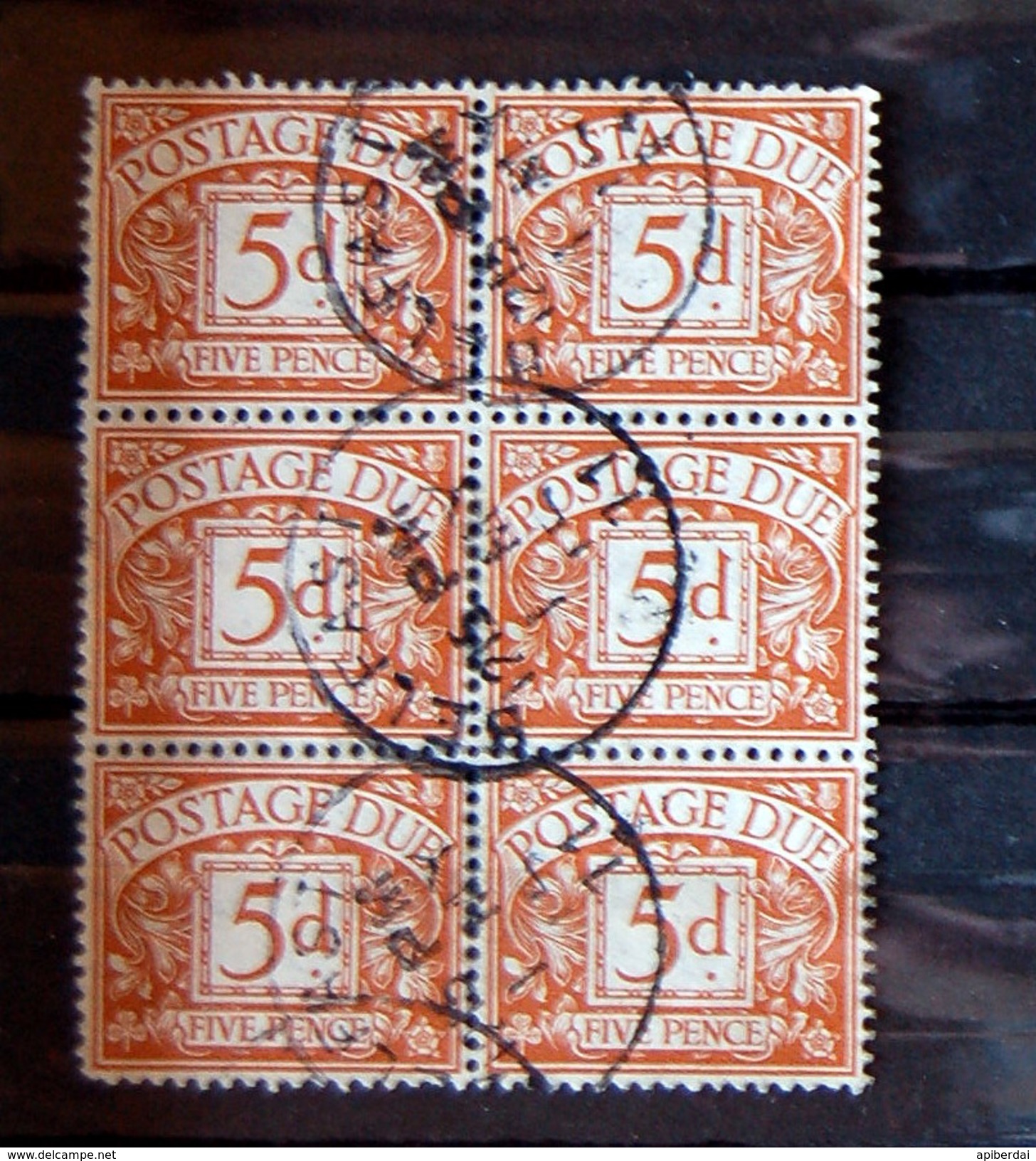 Great Britain - 1914 To 1924 Postage Due 5D - Bloc Of 6 Used - Portomarken