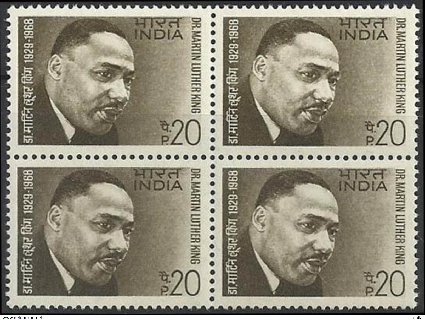 Martin Luther King Indian Block Of 4  1969 Nobel Peace Laureates Great Man   USA US United States America American Ebony - Martin Luther King