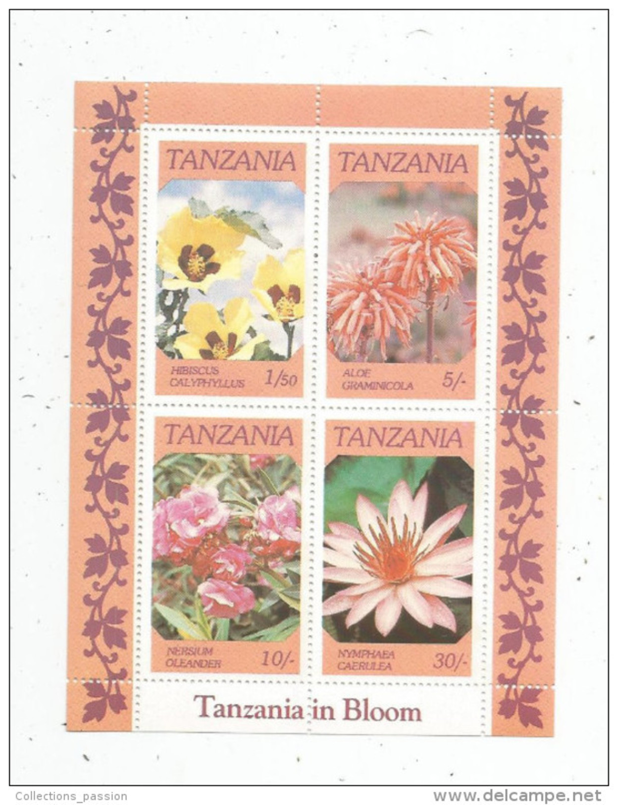 Timbre , TANZANIA , TANZANIE , Fleurs , BLOC DE 4 TIMBRES - Tanzania (1964-...)