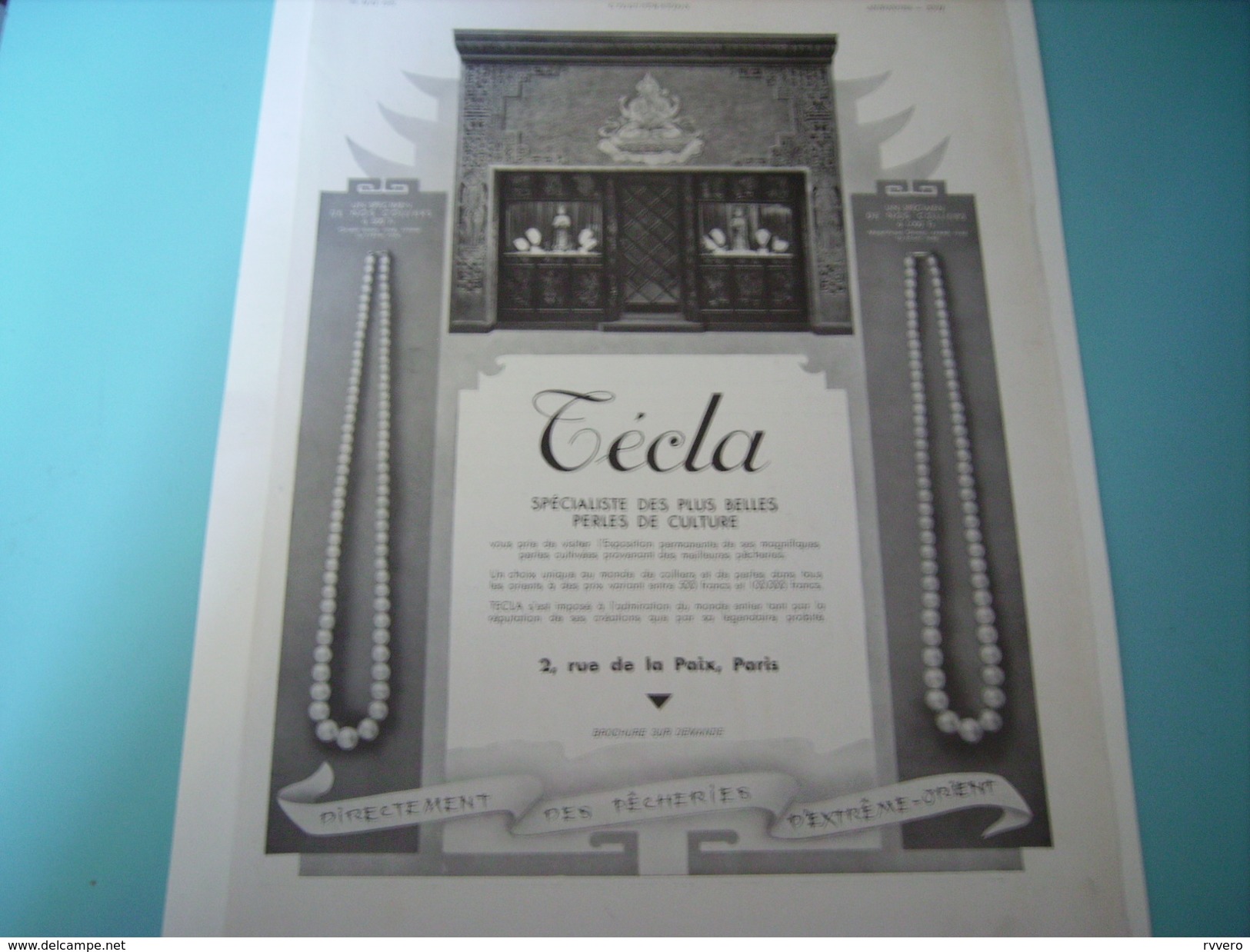 ANCIENNE PUBLICITE SPECIALISTE PERLE DE CULTURE TECLA 1937 - Other & Unclassified