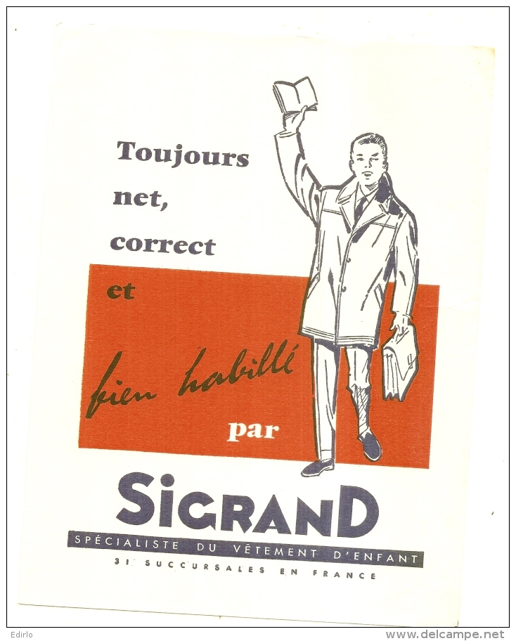 ---- BUVARD ---- SIGRAND  Spécialiste Du Vêtement D'enfant - Habillé Par SIGRAND - Excellent état - Textile & Vestimentaire