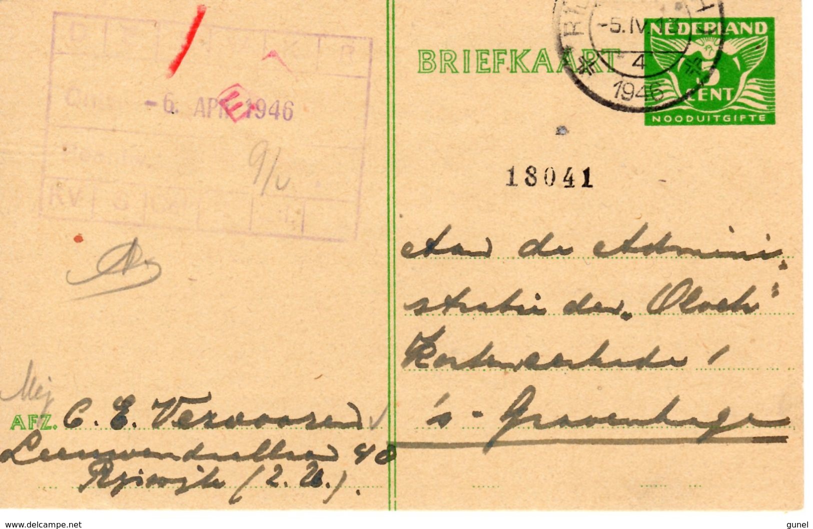 5 IV 1946 Bk  Van RIJSWIJK Naar 'sGravenhage - Postal Stationery