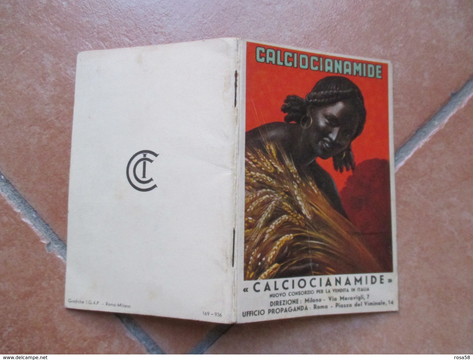 1936 Calendario Agenda CALCIOCIANAMIDE Canzone Libera Africanella  Grafica IGAP Roma Milano - Grand Format : 1921-40