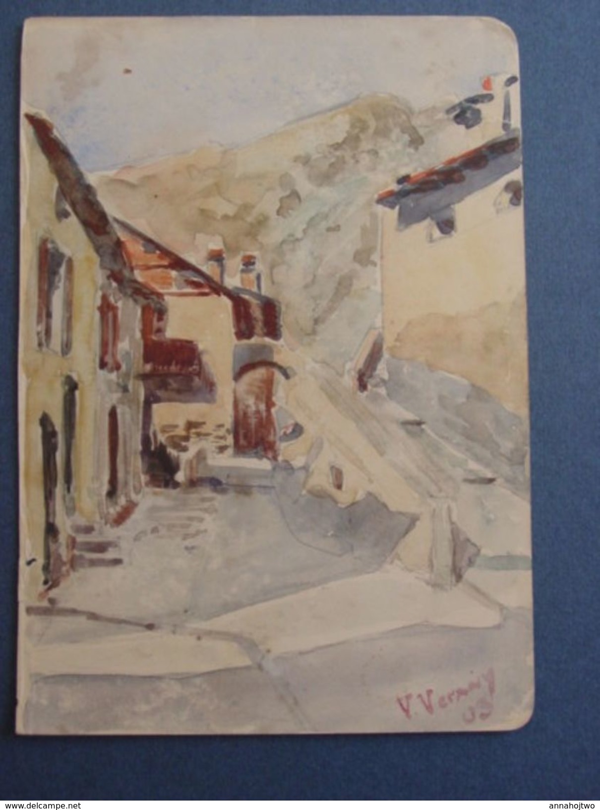 Alpes-Maritimes / Aquarelle Sur Papier Signée Verany (19)03-Village Haut-Pays,Vésubie ? Roya: Tende,La Brigue ?)... - Aquarelles