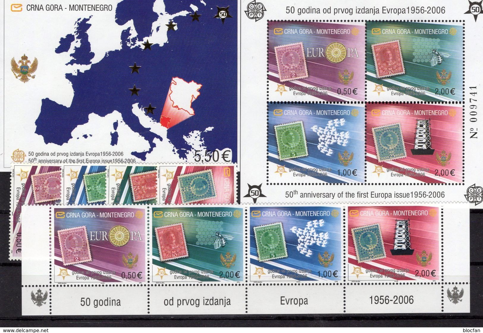 50 Years EUROPA Montenegro 108/1,ZD,Blocks 2+3 ** 72&euro; Stamps On Stamp Topic CEPT 1956 Ss Blocs History Sheets Bf YU - Collezioni