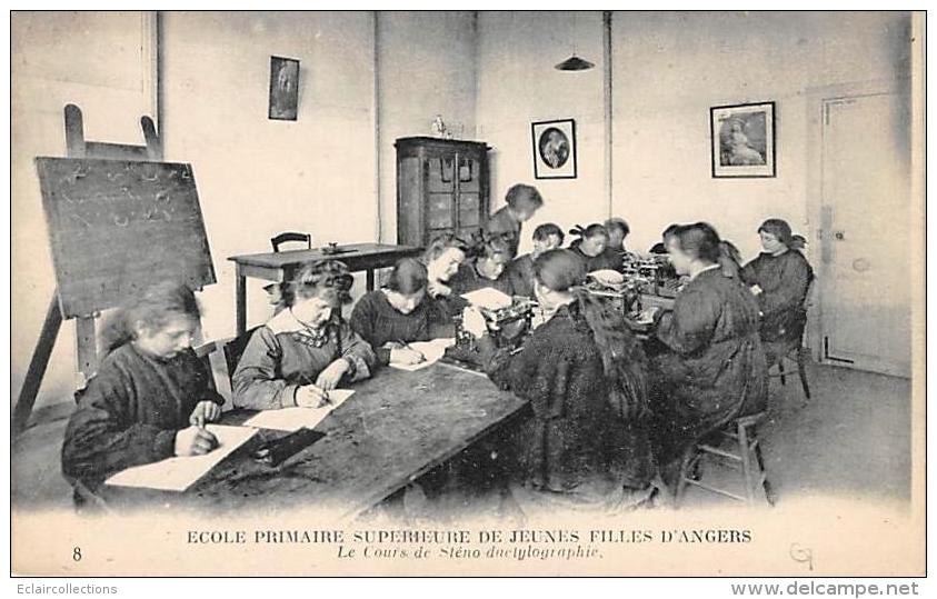 Thème:  Ecole Enseignement:   Ecole Primaire De Jeunees Filles Angers . Cours De Sténo Dactylo  (voir Scan) - Schools