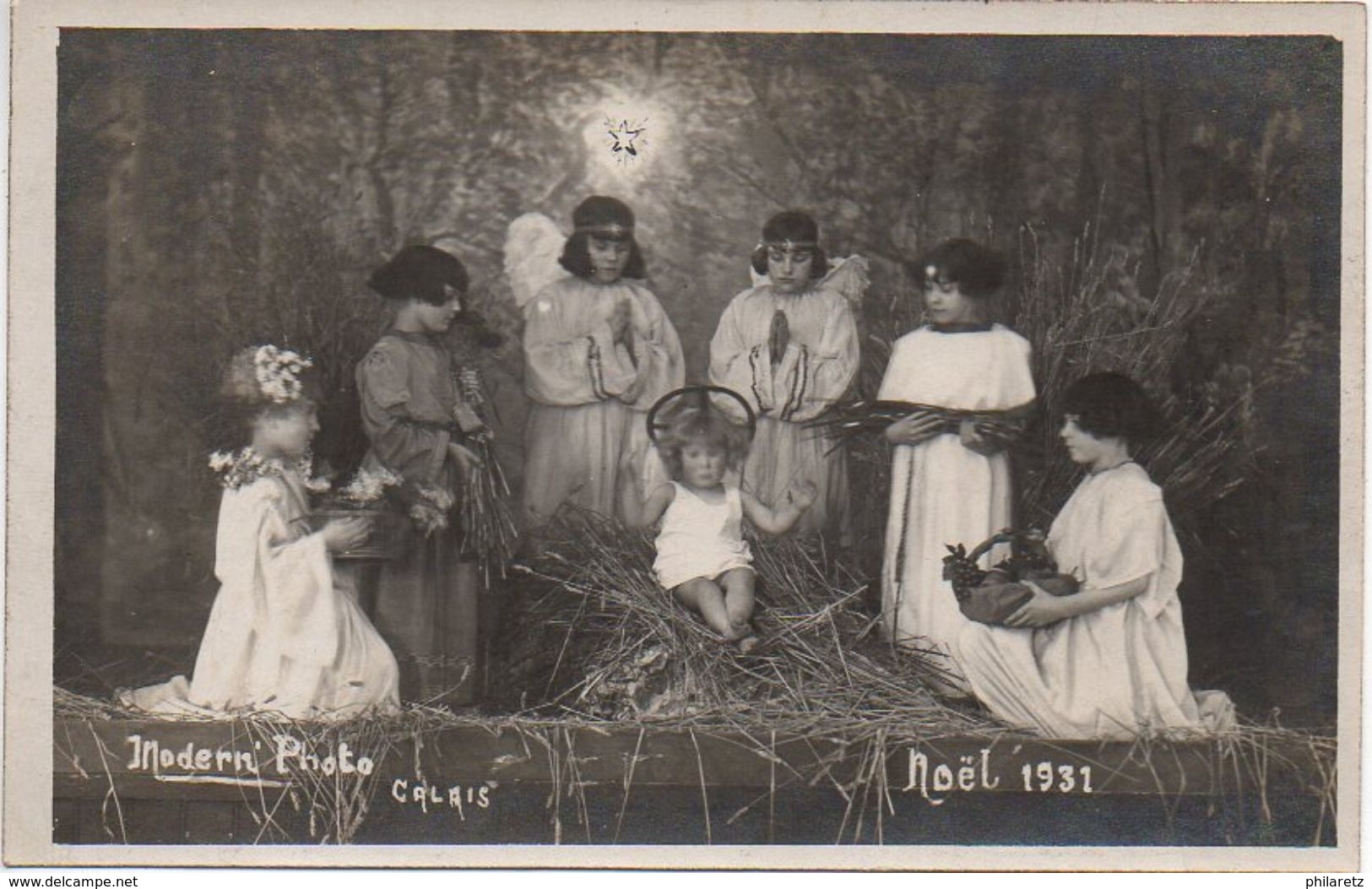 Carte Photo - Calais - Noël 1931 - Crèche Animée Par Enfants - Calais