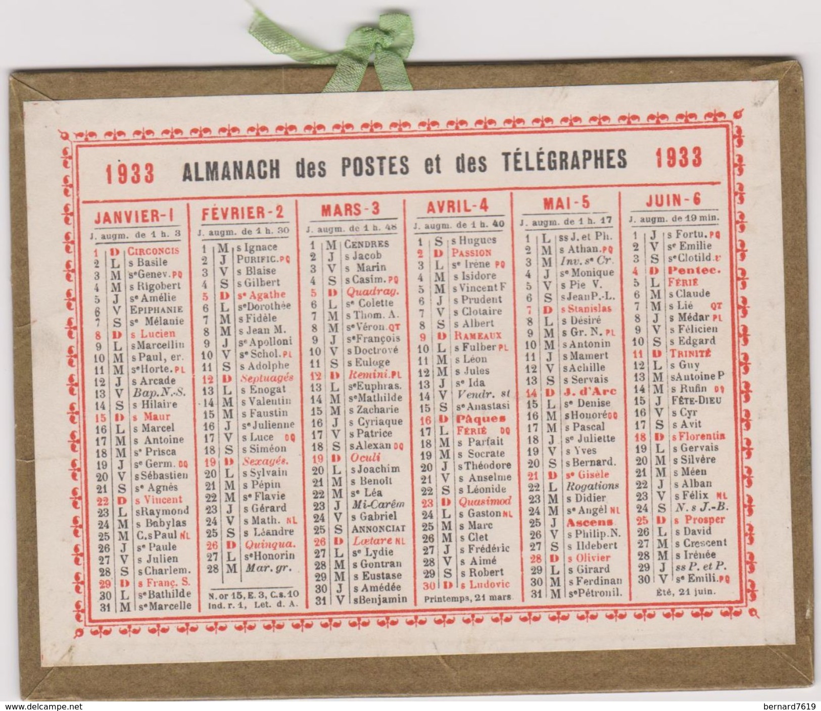 Calendrier 1933 Almanach Des Postes Et Des Telegraphes - Petit Format : 1921-40