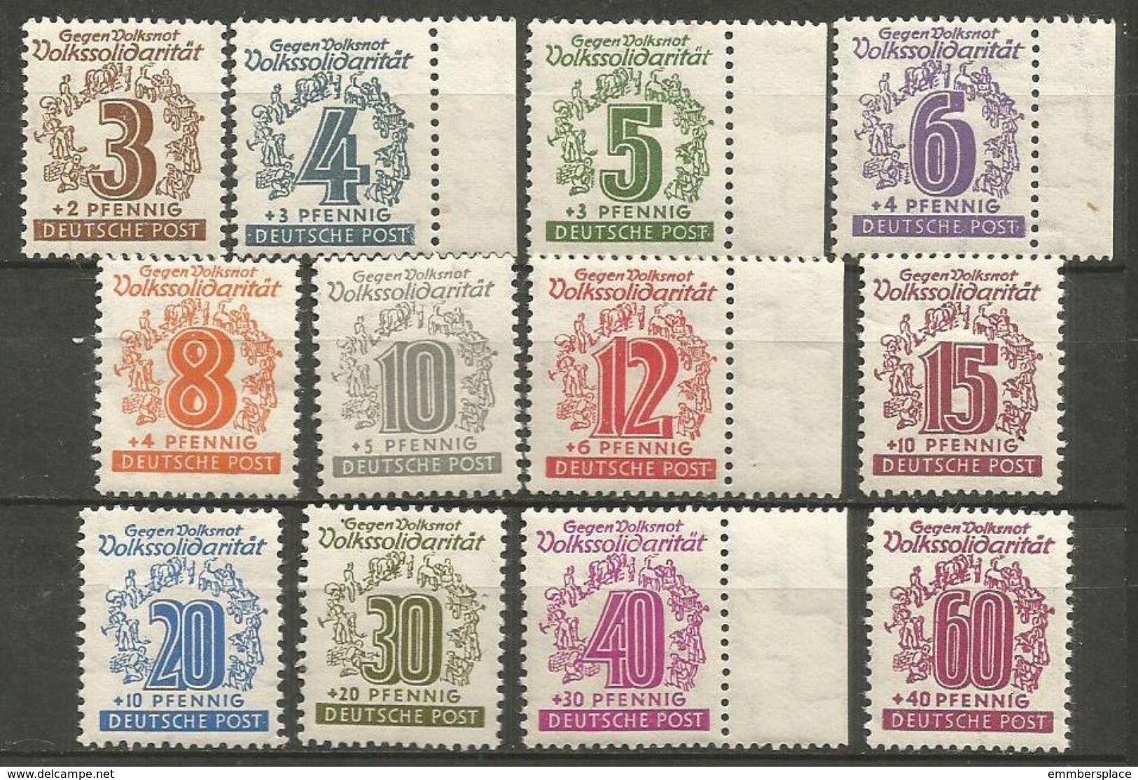 West Saxony - 1946 Solidarity Numerals Set Of 12 MNH **   (thinnish White Paper) - Other & Unclassified