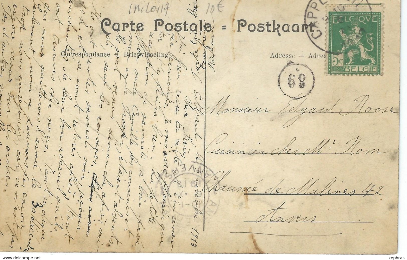 PUTTE : Chateau Ertbrand Cachet De La Poste 1913 - Kapellen