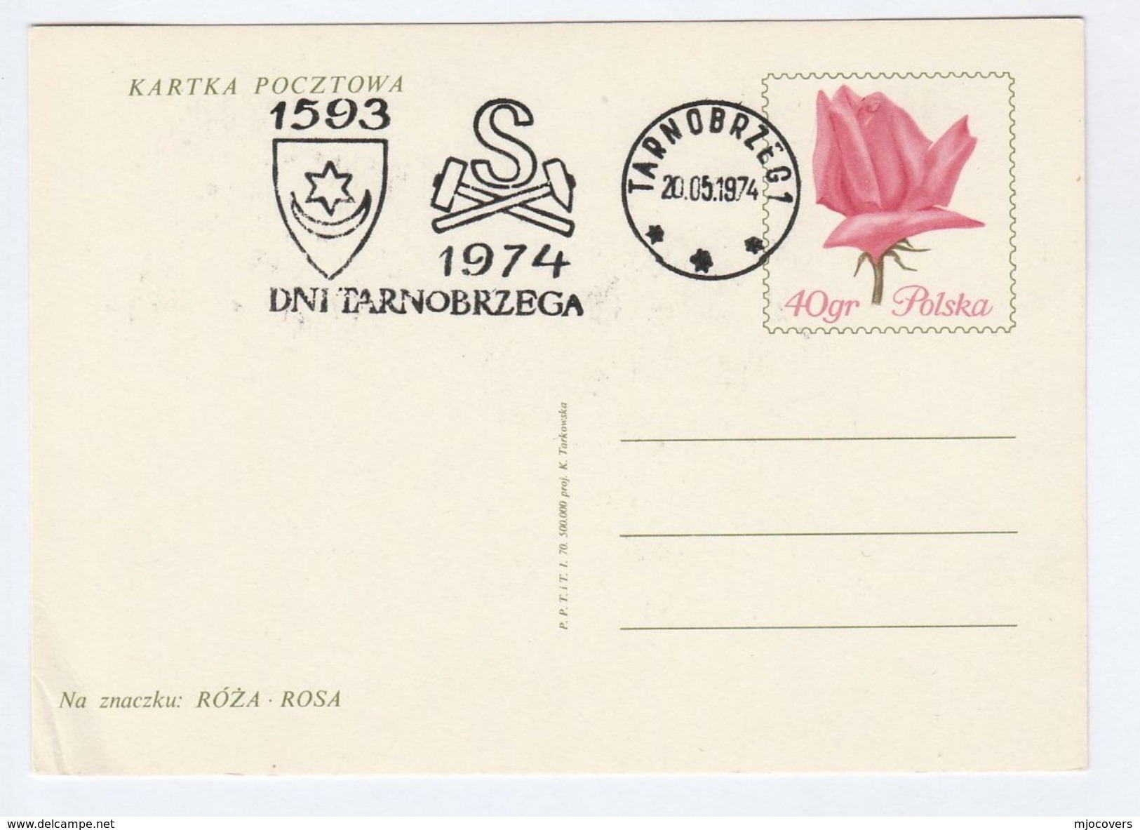 1974 POLAND Cover  MINING, TARNOBRZEG Anniv EVENT Pmk Postal Stationery Card Rose Flower Flowers Stamps Minerals - Minerals