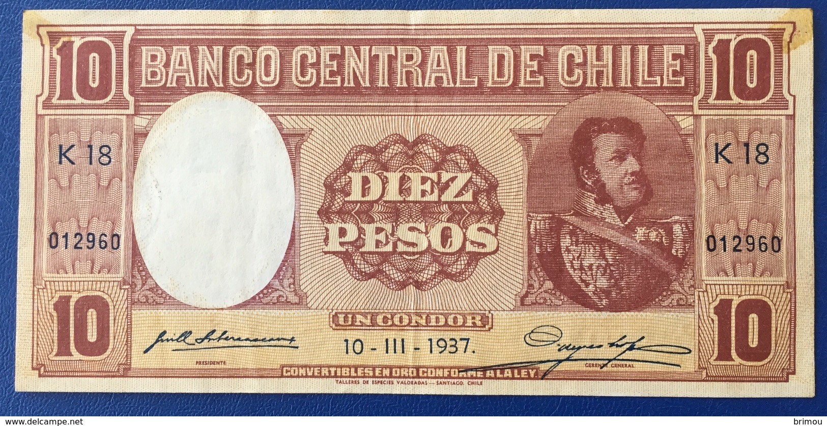 Chile, Chili Banco Central, 10 Pesos 1937. - Chili