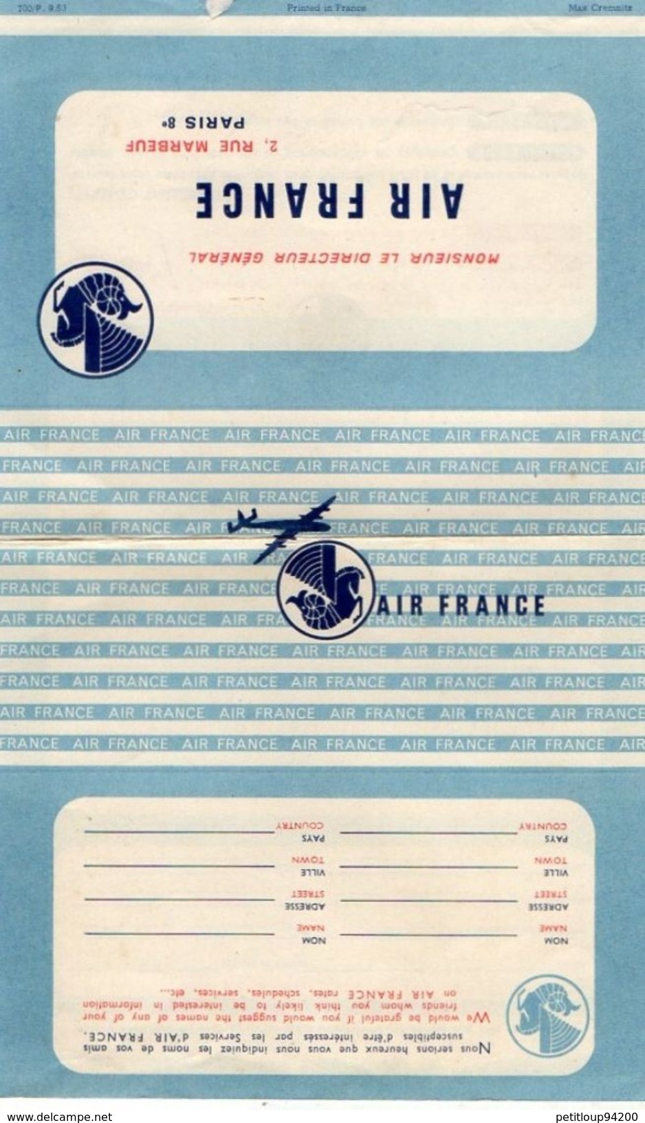 AIR FRANCE Formulaire De Satisfaction - Stationery